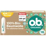 o.b. Organic Normal (16 Stück), Tampons aus 100% Bio Baumwolle mit geschwungenen Rillen für mittlere/stärkere Tage, für zuverlässigen und natürlichen Schutz während der Periode