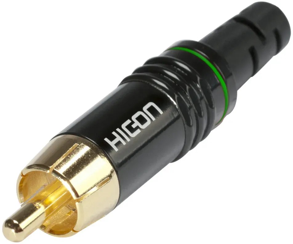HICON Cinch (RCA), 2-pol , Metall-, Löttechnik-Kabelstecker, vergoldete(r) Kontakt(e), gerade, schwarz