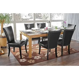 Mendler 2er-Set Esszimmerstuhl Chesterfield, Stuhl Küchenstuhl, Nieten - Kunstleder, schwarz, dunkle Beine