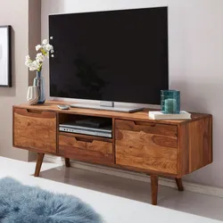 FineBuy TV Lowboard Holz Fernsehkommode Massiv Landhaus Fernsehschrank TV Bank
