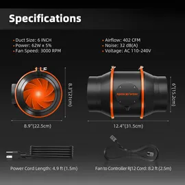 SPIDER FARMER Abluftset mit GGS Controller 350 m3/h