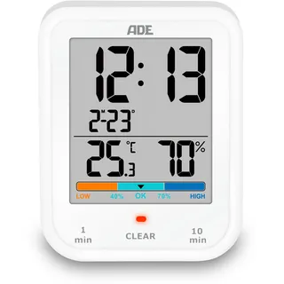 ADE Digitale Badezimmeruhr mit Hygrometer und Thermometer | wasserdicht nach IP65 | Duschtimer | Countdownfunktion | großes LCD-Display | mit Datumsanzeige | weiß