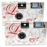 2X 1A PHOTO PORST Einwegkamera Edition Liebe & Love & Herzen, mit Blitz, Batterien und Film (2er Pack, je 27 Aufnahmen)