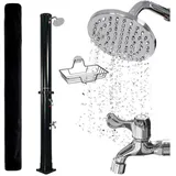 NovaTerra Solardusche schwarz mit 35L Tank - Gartendusche & Campingdusche mit Regenduschkopf, Fußdusche, Schutzhaube & Ablageschale - Duschsystem für Garten & Camping, Wassererwärmung bis 60°C