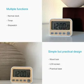 Intirilife Digitaler Timer in BRAUN – Küchenuhr Kurzzeitmesser Eieruhr in Holzoptik mit LCD Display – Stoppuhr Küchentimer Wecker Alarm Uhr Kochuhr