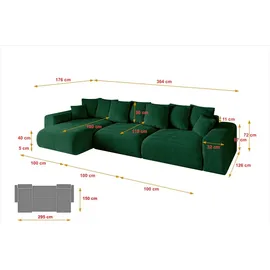 altdecor Ecksofa Cord mit Schlaffunktion 2-Sitzer Grün