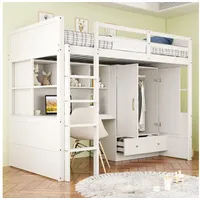 HAUSS SPOLE Hochbett 90x200 cm, Mit Leiter, Mit Schreibtisch, Mit Kleiderschrank Weiß weiß
