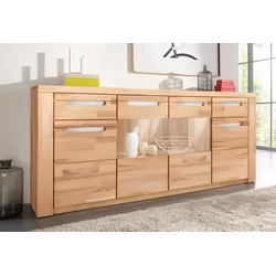 Sideboard HOME AFFAIRE "Kolding", beige (kernbuche teilmassiv), B:200cm H:90cm T:40cm, Holz teilmassiv, Sideboards, Breite 200 cm mit 2 Glastüren und 2 Holztüren