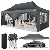 COBIZI Pavillon 3x6, Faltpavillon 3x6 Wasserdicht Stabil Winterfest, Sofort aufklappbare Vordächer Outdoor Gartenzelt mit 6 Seitenteilen, für Party Garten Festival, Grau