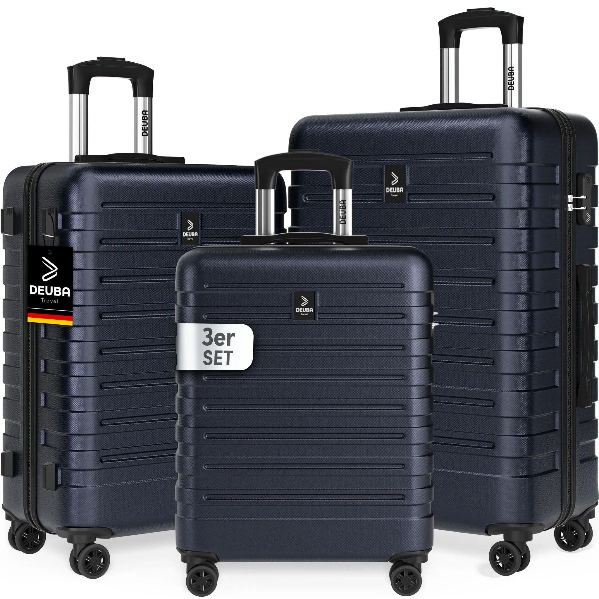 New York 3-Piece Hardshell Luggage Set, Dark Blue, 360° Spinner Wheels, ABS