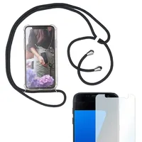 Eximmobile Handykette + Folie Schutzhülle kompatibel mit Honor 8X Handy Hülle mit Band Seil Schwarz Schnur Case zum Umhängen Handytasche Umhängehülle Kette Kordel Silikoncase Tragen