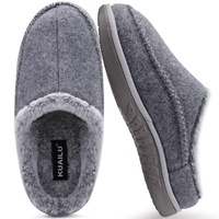 KuaiLu Hausschuhe Herren Filz Memory-Schaum Clog Flauschige Plüsch Warme gefütterte mit Arch Support Slip-On Hausschuhe mit Fußgewölbestütze Gummisohle Indoor Outdoor Grey size 48