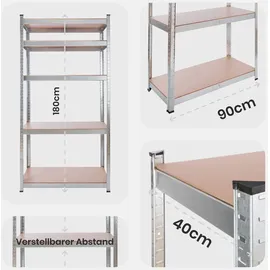 Arebos Schwerlastregal Metall 180x90x40 cm silberfarben 5 Böden 875 kg Traglast