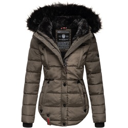 MARIKOO Damen Designer Steppjacke Winter Jacke mit edler Kunstpelz Kapuze Lotusblüte