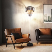 GLOBO Stehlampe Glaskristalle Wohnzimmerlampe Standleuchte 3 flammig, Metall schwarz