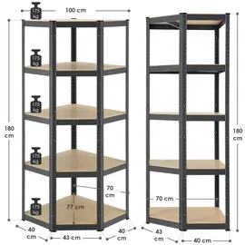 Juskys Eckregal Corner Basic 180 x 70 x 40 cm - Grau