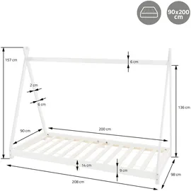ML-Design Kinderbett Tipi 90 x 200 cm Kiefer massiv weiß