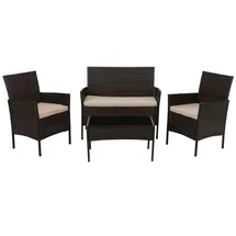 Mendler Poly-Rattan Garten-Garnitur HWC-N98, Sitzgruppe Lounge-Set, Metall Glas Stoff/Textil (180g/m2) ~ braun, Kissen creme