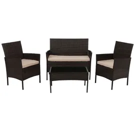 Mendler Poly-Rattan Garten-Garnitur HWC-N98, Sitzgruppe Lounge-Set, Metall Glas Stoff/Textil (180g/m2) ~ braun, Kissen creme