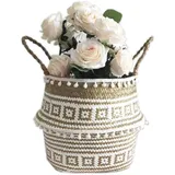 ufbewahrungskorb aus natürlichem Seegras - Goodchanceuk Seegras Bauchnabelkorb mit Bommel, faltbar, geflochtener Korb mit Griff für Wäsche, Spielzeug oder Pflanzgefäße, Kinderzimmer, Style#7, 27x24cm