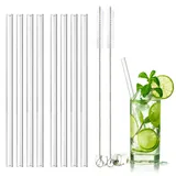 DONQL 8 Stück Glasstrohhalme Wiederverwendbar Glas Trinkhalme Umweltfreundlich Trinkhalme aus Glas mit 2 Reinigungsbürsten Transparent Länge 20cm Perfekt für alle Getränke Milch (Gerade)