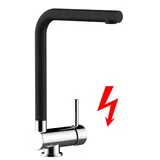 VIZIO NIEDERDRUCK Wasserhahn Vorfenster Küchenarmatur, Umklappbar 6 CM, mit 360° schwenkbarem L-Auslauf, Verchromt / Schwarz Granit