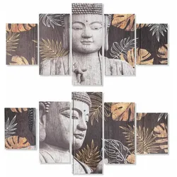Bild DKD Home Decor Kiefer Leinwand Buddha (5 pcs) (2 pcs)