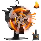 YUNYODA Kaminventilator mit 6 Blättern, Wärmebetriebener Ofenventilator mit Temperaturanzeige, Leiser Fireplace Lüfter Luftzirkulation Fireplace Stove Fan Ohne Strom für HolzofenKamin