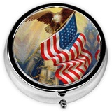 Runde Pillendose mit amerikanischer USA-Flagge, Adler-Kunst, 5,1 x 5,1 x 1,8 cm, niedliche Mini-Reise-Medikamenten-Organizer-Box für Geldbörse, Tasche