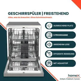 Homex DWFS601449E-S Geschirrspüler (freistehend, 598 mm, Silber)