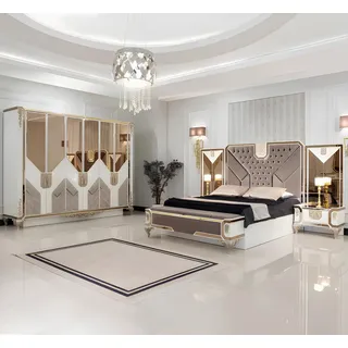 JVmoebel Schlafzimmer-Set Schlafzimmer Set Bett + 2x Nachttische + Kleiderschrank 5tlg Komplett, (5tlg Schlafzimmer Set (Bett + 2x Nachttische + Kleiderschrank), Made in Europa weiß