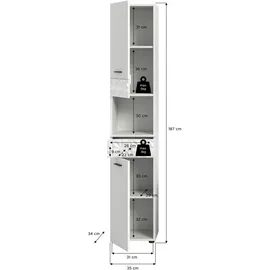 xonox.home Prisma Hochschrank 35 x 187 x 34 cm Weiß Metall/MDF