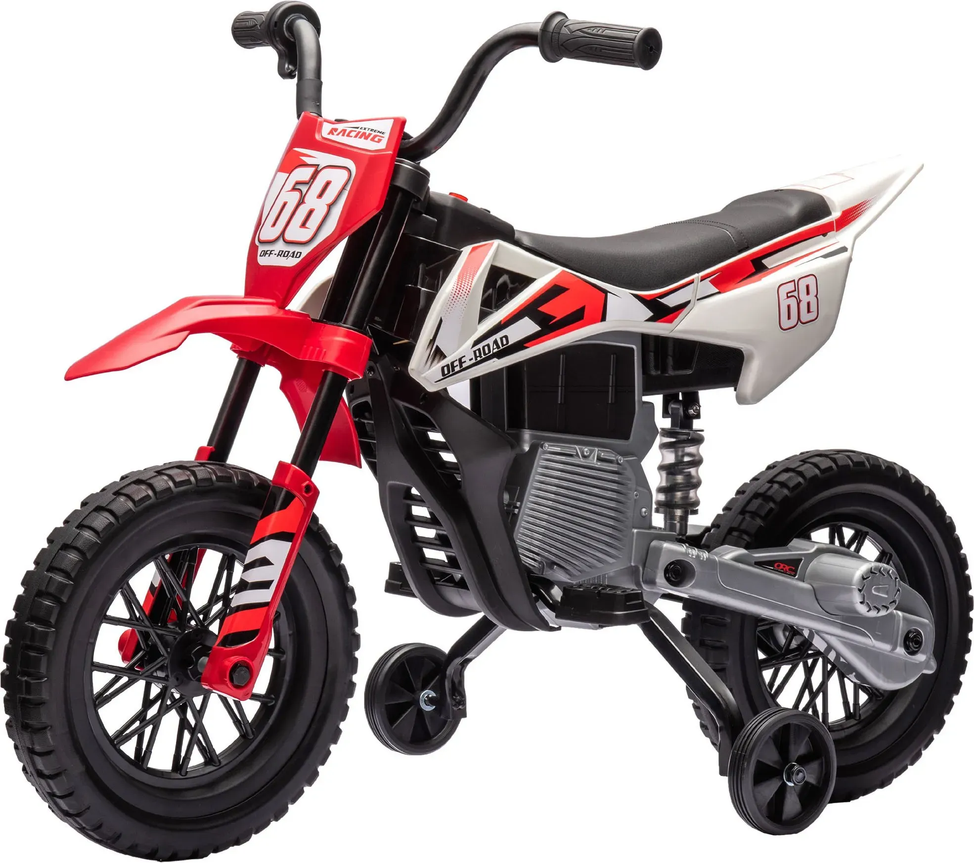 AIYAPLAY Elektromotorrad für Kinder, Motocross für Kinder, 12V, 2 leistungsstarke Motoren, maximale Geschwindigkeit 5 km/h, Antriebsräder, Federungssystem, Kinder-Motorrad, Musik, von 3 bis 6 Jahren, Rot   Aosom