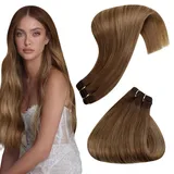 Hetto Echthaar Tressen Extensions Mittel Braun zu Hellbraun und Dunkelste Blondine Tressen Haarverlangerung Naturlich Glatt Echthaar Tressen Extensions Ombre Braun 100g 55cm