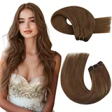 Moresoo Echthaar Tressen Extensions Braun Haartressen Echthaar zum Einnähen 100 Gramm Hellbraun Tressen Echthaar Weaving Extensions #8 24 Zoll 60cm