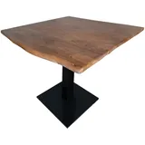 sam-stil-art-möbel Bistrotisch Baumkante massiv 80 x 80 cm Akazie Nussbaumfarben schwarz Stempelfuß Iris
