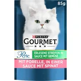 Gourmet PURINA Perle Erlesene Streifen mit Gemüse Katzenfutter nass, mit Forelle und Spinat, 24er Pack (24 x 85g)
