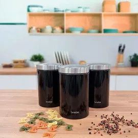 Briebe Set aus Brotkasten +3 Küchenvorratsdosen aus Robustem Edelstahl Modernes Design, Schwarz/Edelstahl
