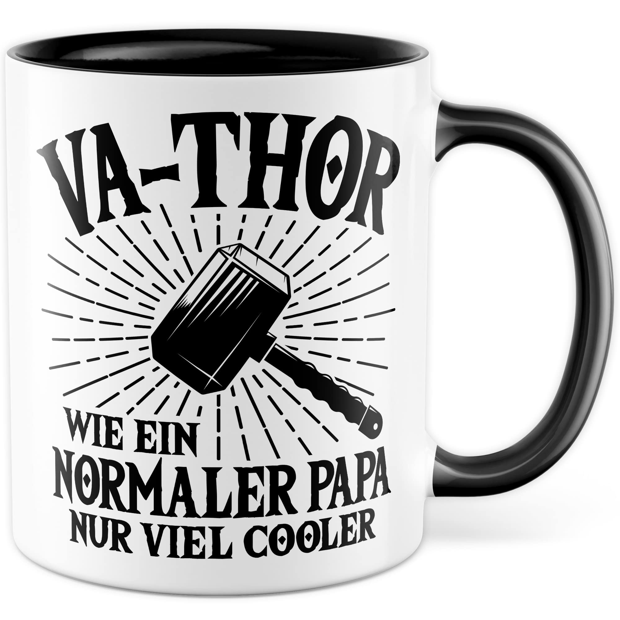 Vater Tasse Vatertag Geschenk Va-Thor Kaffeetasse Thor Geschenkidee Wikinger Kaffee-Becher für Papas Väter Vathor Sohn Tochter Comic-Fan Vatertagsgeschenk Papa (Weiß/Schwarz)