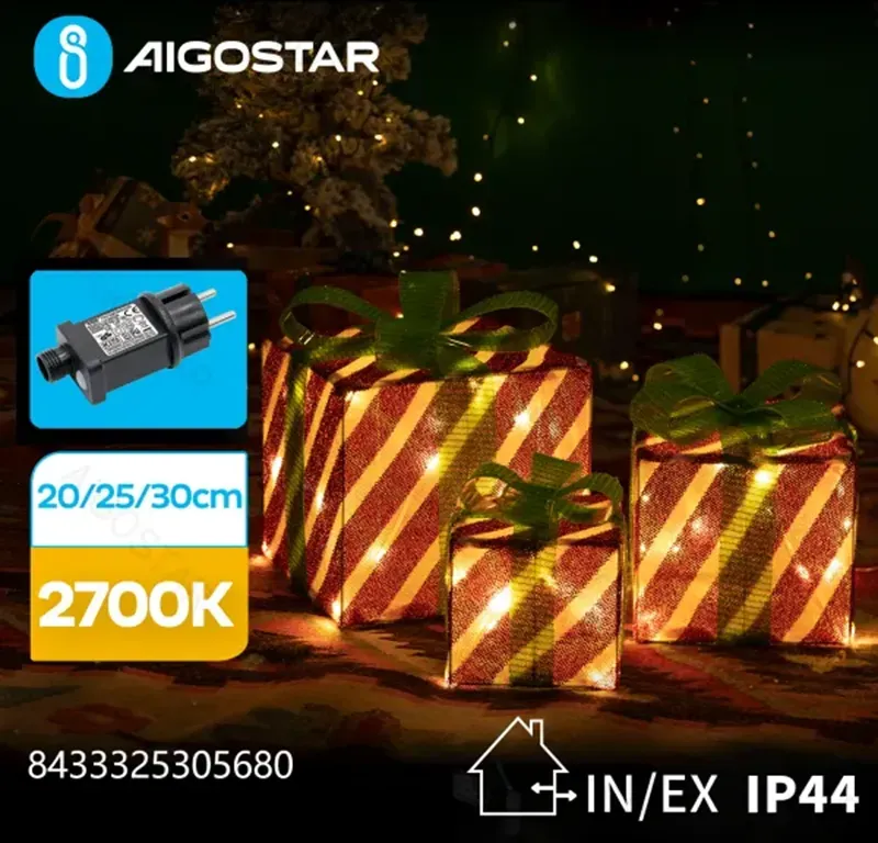 Aigostar Leuchtende Weihnachtsboxen 20/25/30cm Warmweiß Weihnachtsbox 8 Lichtmodi + Timer + Speicherfunktion
