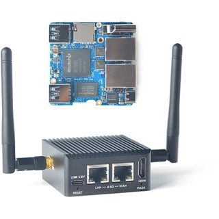 youyeetoo NanoPi R5C Mini-Router mit Metallgehäuse, 4 GB LPDDR4X 32 GB eMMC, RK3568 Entwicklungsplatine, 0.8TOPS NPU, Unterstützung OpenWrt Docker, Zwei Ethernet-Ports (mit M.2 Wi-Fi-Modul)