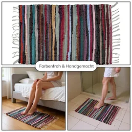Marrakesch Orient & Mediterran Interior Callum Bunt Teppich 90×50cm | Boho-Vorleger aus recycelter Baumwolle