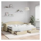 vidaXL Tagesbett Ausziehbar mit Schubladen Creme 90x200 cm Stoff