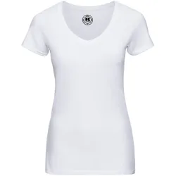 Russell Ladies V-Neck HD T Damen V-Ausschnitt T-Shirt extra langer Schnitt R-166F-0, white, XS