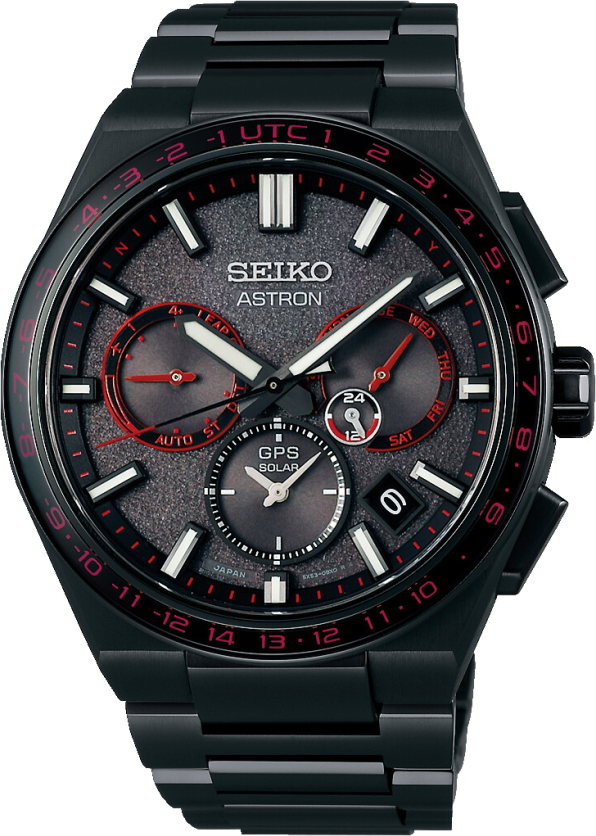 Seiko Astron GPS Solar Dual Time 5X Limited Edition 2023" SSH137J1" - mit roten Akzenten,schwarz - 42,7mm