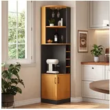 Flieks Eckschrank Hochschrank mit Weinglasregal, Gläserhalter, Ablagen und 2 Türen (40×40×182 cm, 1-St) Mehrzweckschrank Eckregal Küchenschrank Landhausstil Schwarz schwarz