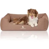 Knuffelwuff Orthopädisches Hundebett Leano aus Velours mit Handwebcharakter hellbraun XXL
