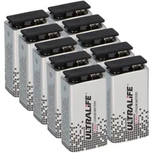 Ultralife 10x Ultralife U9VL-J-P - 9V Block Power Cell Lithium Batterie 9V 1200mAh