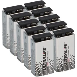 Ultralife 10x Ultralife U9VL-J-P - 9V Block Power Cell Lithium Batterie 9V 1200mAh