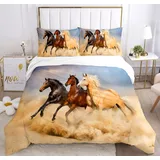 Pferde bettwäsche 200x200,3D Pferde Bettwäsche-Sets mit Reißverschluss,Super Weiche Angenehme Mikrofaser Bettwäsche,3teilig Bettbezug 200 x 200 cm + 2 Kissenbezug 50 x 75(Pferde-1, 200x200cm)